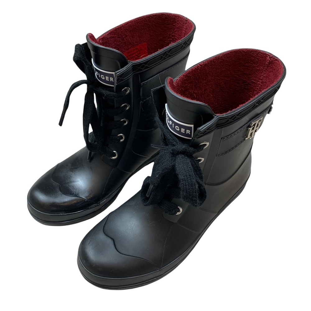 Tommy Hilfiger Renegade Short Rubber Rain Boots Kids Sz 5 M Black Lace Up